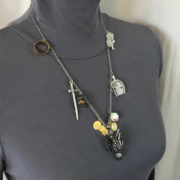 The Hobbit J. R. R. Tolkien Handmade Literature Necklace, Smaug Arkenstone Ring - Picture 10 of 16